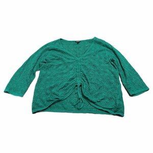 Torrid Crochet Open Knit Ruched Tie Front Blouse (Kelly Green) Size 1X